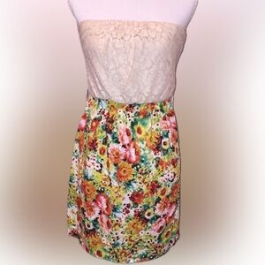 Strapless Lace Spring Floral Dress Chic Boho Whimsy Dress Women’s Medium